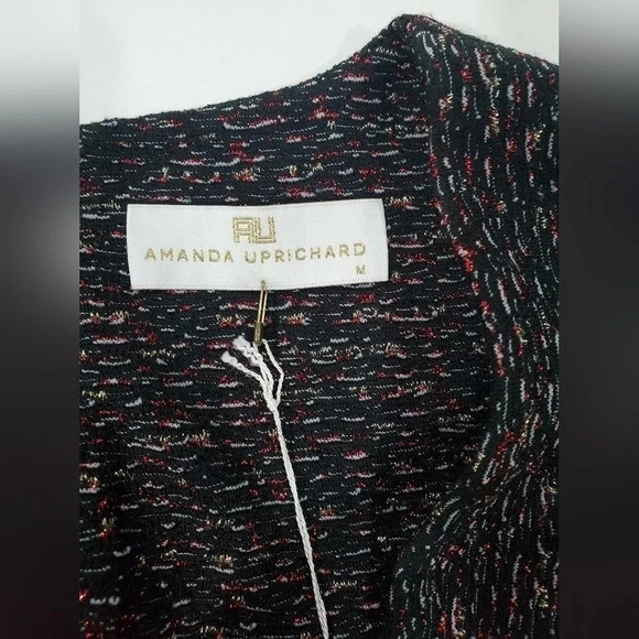 NWT Amanda Uprichard Paxton Plunge V-Neck Mini Dress Medium Black/red/gold Knit - Picture 10 of 11